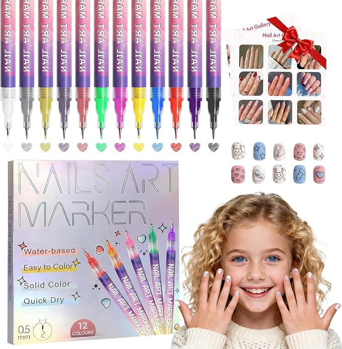dabria Nail Art Pens for Painting Nails 12 Colors Nail Art Markers Set with 0.5 mm Fine Tip, Inst... | Amazon (US)