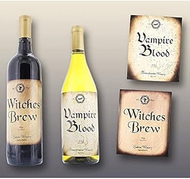 Halloween Bottle Labels, Wine Label Stickers (6 Designs, 36 Pack) | Amazon (US)