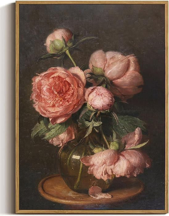 WALLZK Vintage Framed Wall Art Peony Wall Decor Pink Floral Canvas Prints Cottagecore Decor Rusti... | Amazon (US)