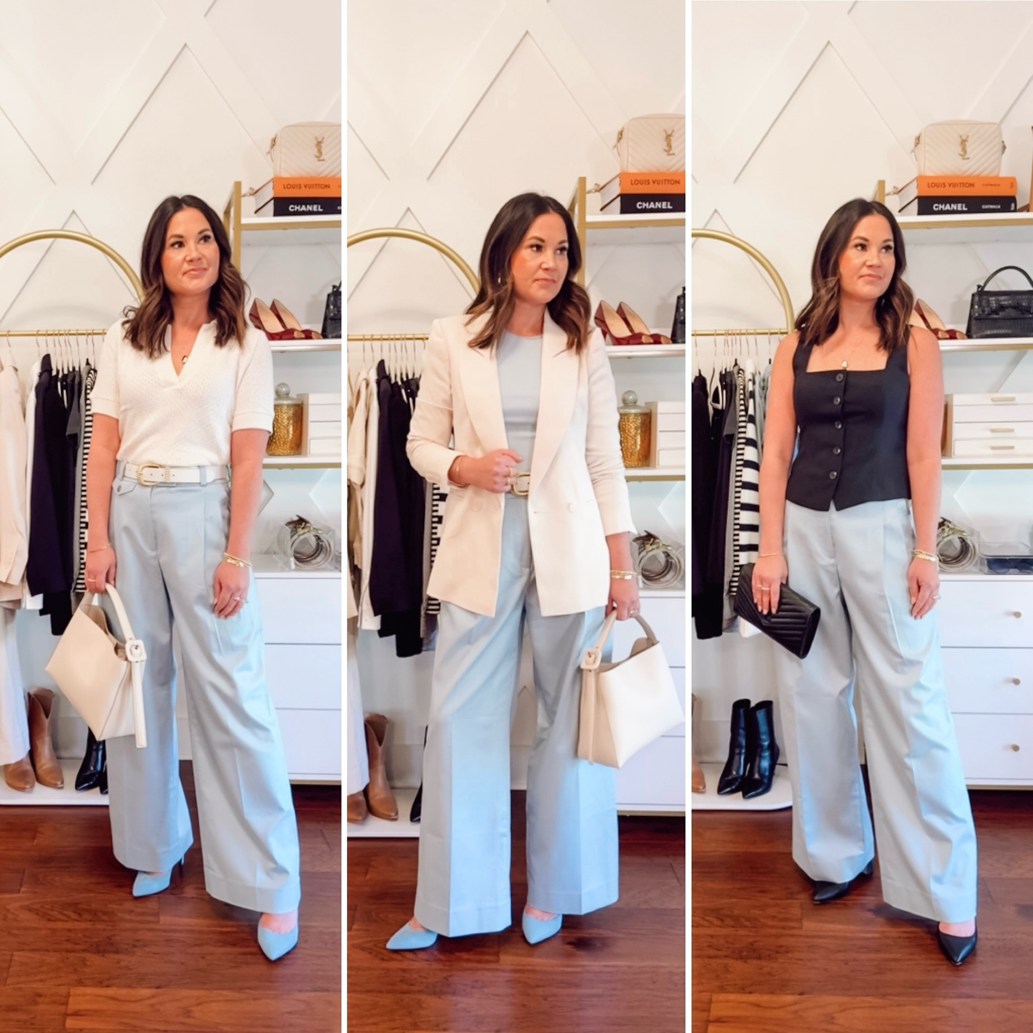 Blue trousers styled 3 ways from our spring basics 

#LTKstyletip #LTKSeasonal #LTKSpringSale