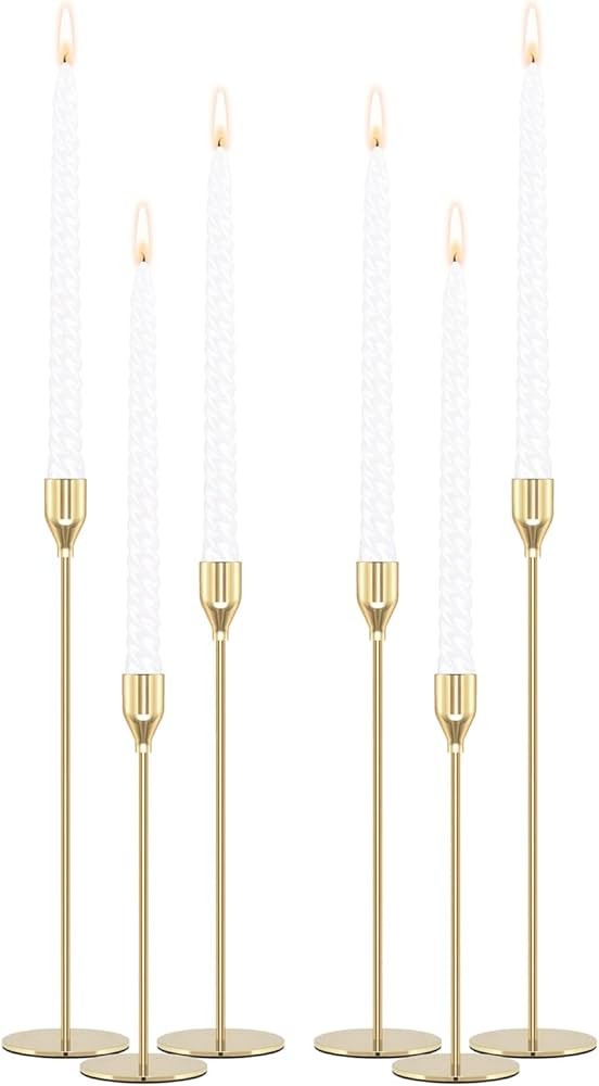 Gold Candle Holders Candlestick Holders for Taper Candles, Set of 6 Modern Decorative Candle Stic... | Amazon (US)