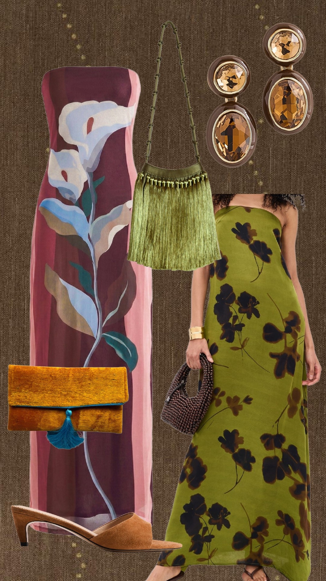 Fall event dresses! Clutches, suede heels, tassel clutch, bag, dress
