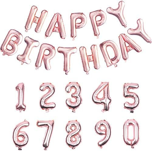 acetek Rose Gold Happy Birthday Balloons, Reusable Banner with Number 1-9 Balloon, Aluminum Foil ... | Amazon (US)