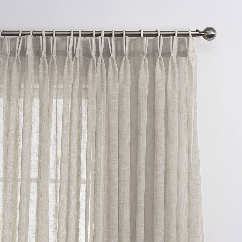 LANTIME Semi Sheer Curtains 96 inches Long, Faux Linen Double Pleated Window Sheer Curtains Panel... | Amazon (US)