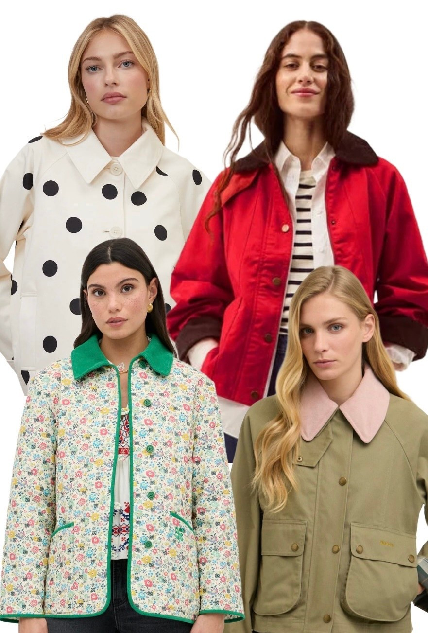 Spring Jackets guaranteed to sell out fast! See product list for more!

Top to bottom, Left to right:

Polka Dot Jacket - Nobody’s Child

Red Barn Jacket - Monsoon (pay day promo code on site)

Floral Quilted Jacket - Rixo

Beadnell Green Cropped Jacket with Pink Corduory Collar - Barbour 

#LTKSeasonal #LTKootd