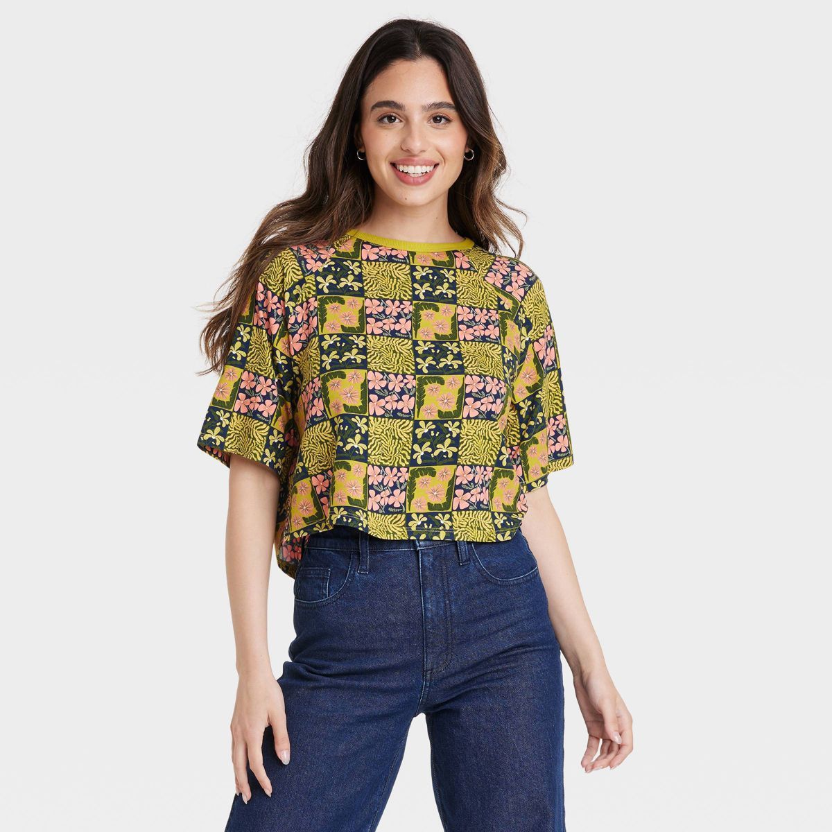 Latino Heritage Month Women's Short Sleeve Cropped T-Shirt - Olive Green Floral | Target