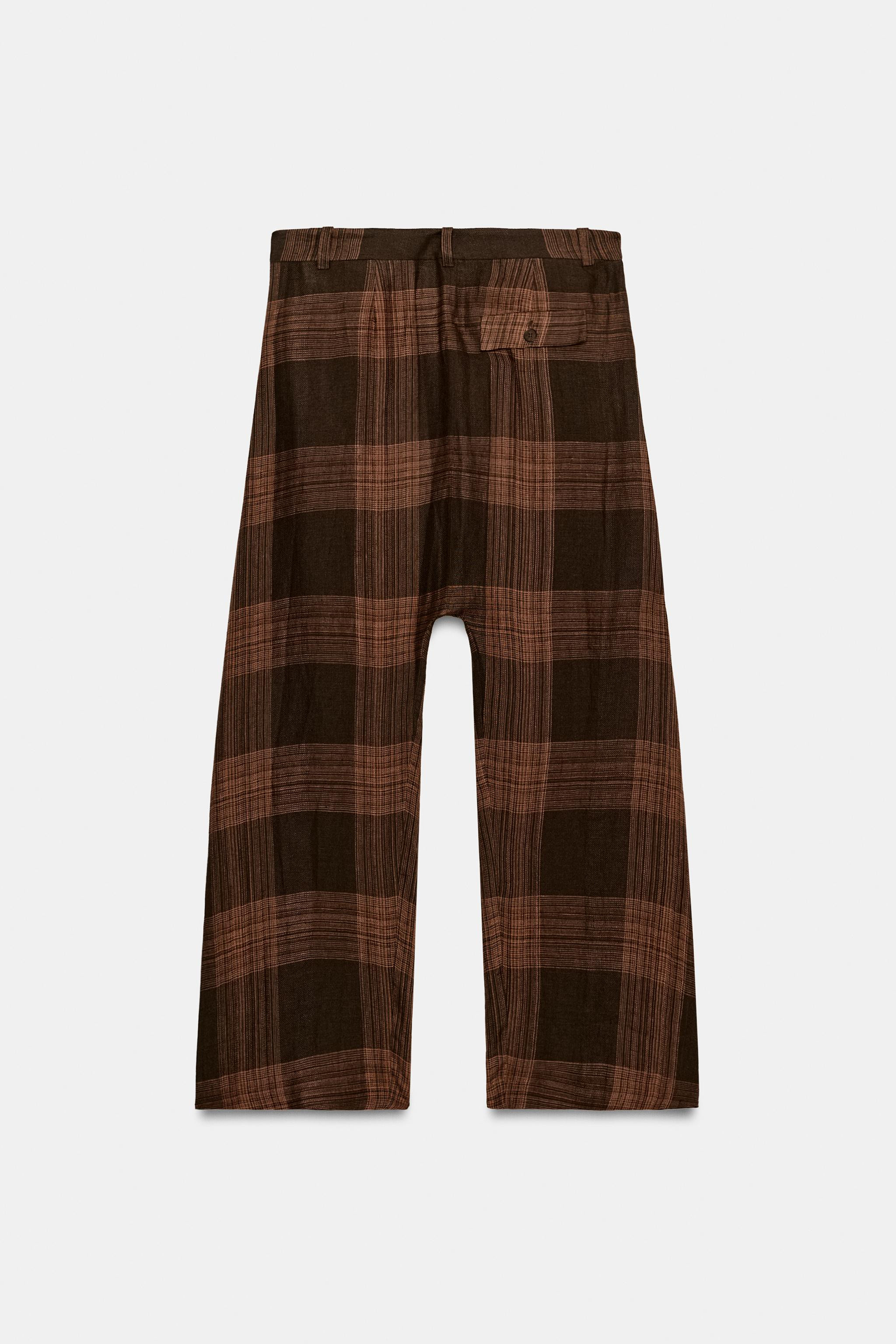 ZW COLLECTION CHECKED LINEN TROUSERS | Zara UK
