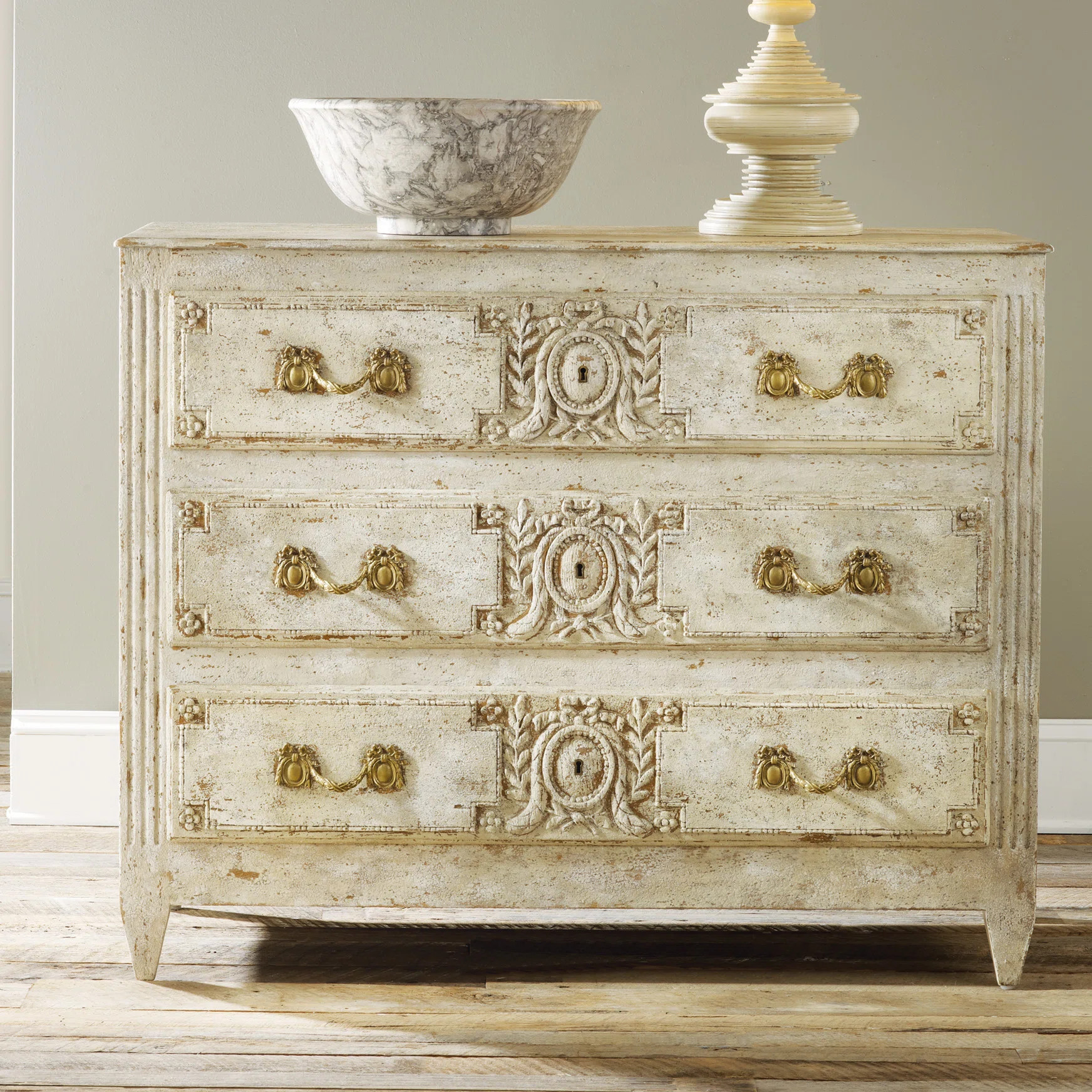 Carved And Painted 46'' W 3 - Drawer Dresser | Wayfair North America