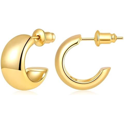 PAVOI 14K Gold Plated 925 Sterling Silver Posts Thick Dome Huggie Earrings for Women | Small Wide... | Amazon (US)