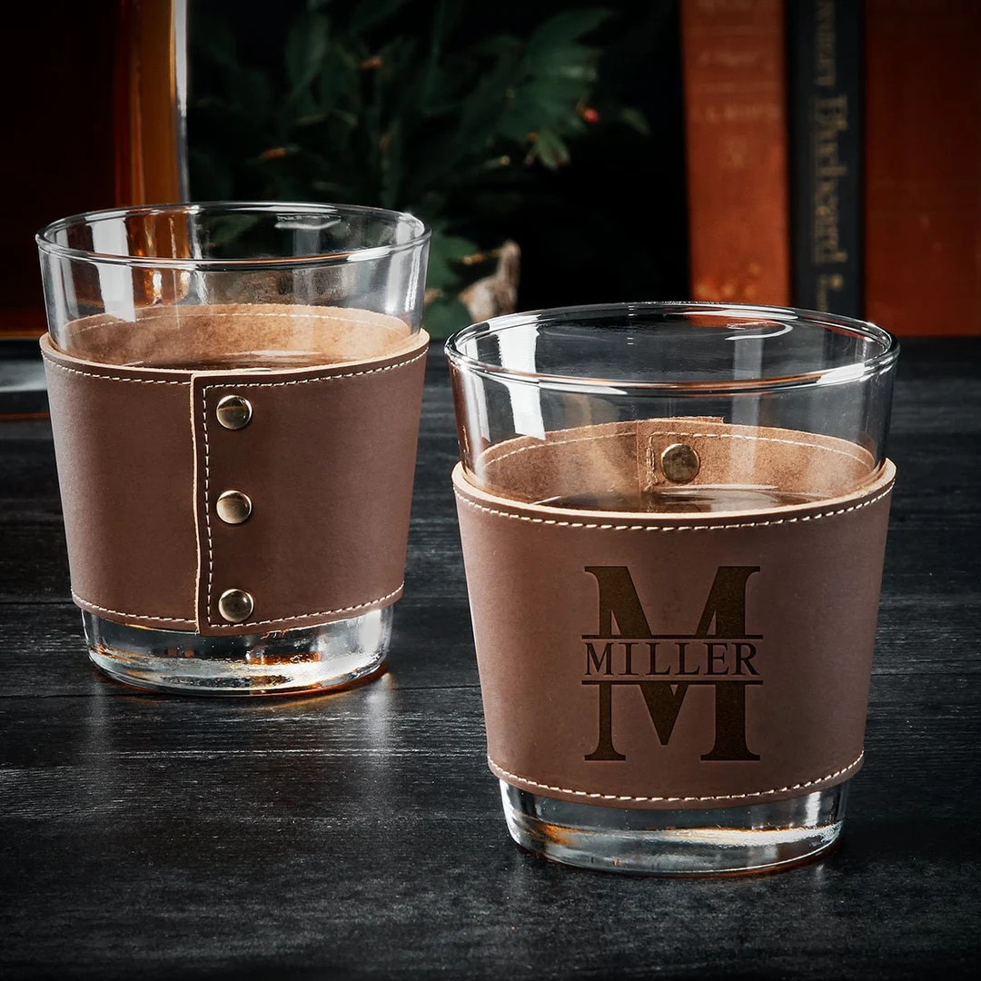 Custom Leather Wrapped Whiskey Glass Bar Accessories Custom, Custom Etched Leather, Whiskey Lover... | Etsy (US)