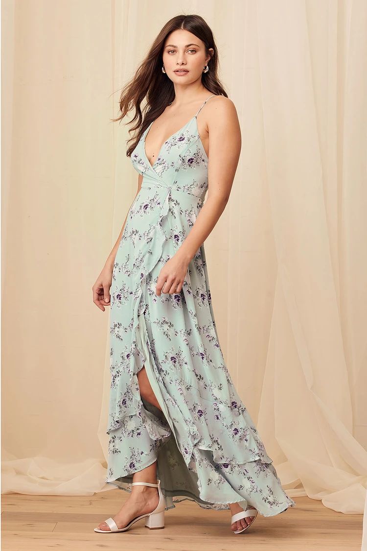 In Love Forever Sage Green Floral Lace-Up High-Low Maxi Dress | Lulus (US)