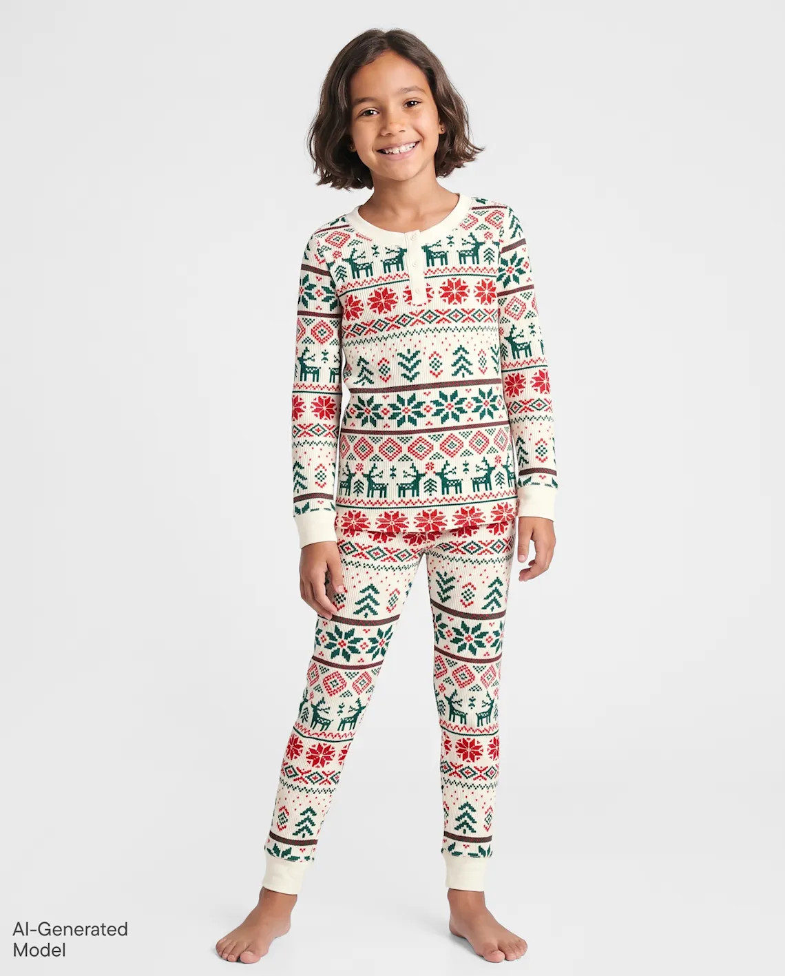 Kids Matching Family Christmas Fairisle Thermal Henley Pajamas - white | The Children's Place