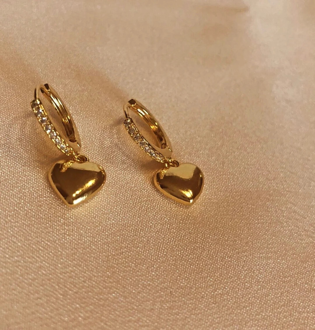 18K Gold Filled Mini Heart Earrings Heart Locket Earrings Mini Puffy Heart Earrings Dangle Heart ... | Etsy (US)