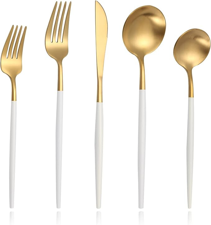 Lemeya Matte White Gold Silverware Set,Modern Stainless Steel Flatware Set,30 Pieces Cutlery Set ... | Amazon (US)