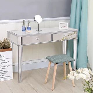 Costway Vanity Make-Up Desk Console Dressing Silver Glass Table Modern | Bed Bath & Beyond