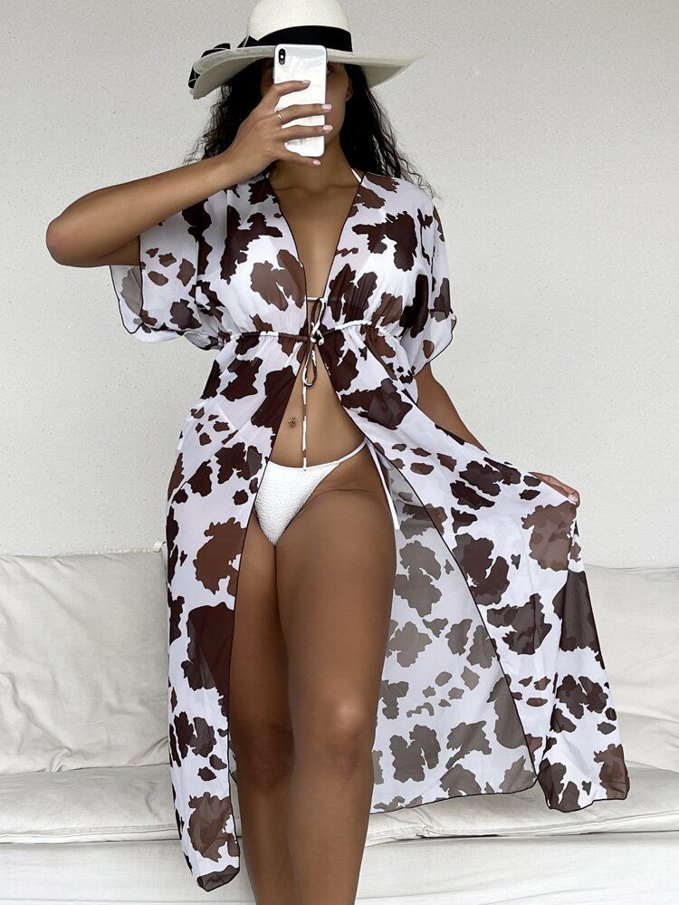 Allover Print Longline Kimono | SHEIN