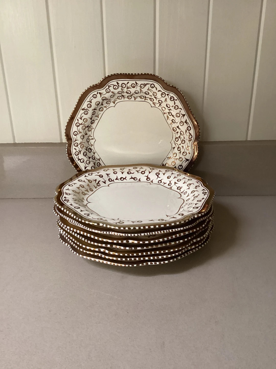 Set of 8 Wedgwood 8.75” Plates Scalloped Edge Gilt and White | Etsy (US)