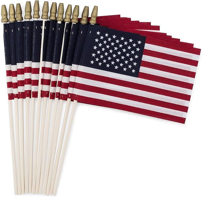 Set of 12 Bulk American Flags: 4" x 6" Small American Flags on Wooden Sticks Made in USA | Amazon (US)