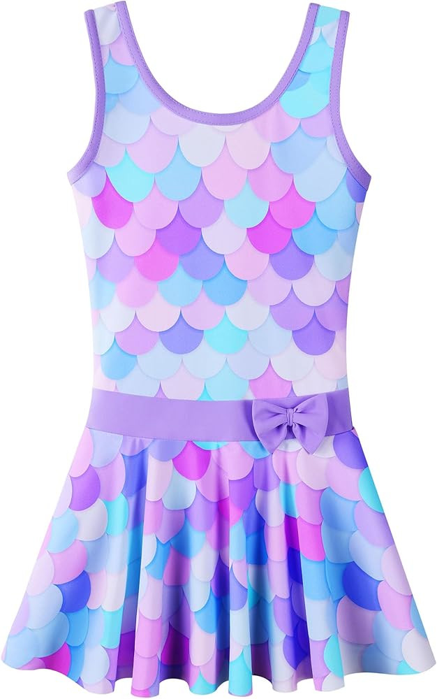 Girls Swimsuit One Piece UPF 50+ Floral Skirted Bathing Suit Modest Beach Swim Dress 3-11 Years | Amazon (US)