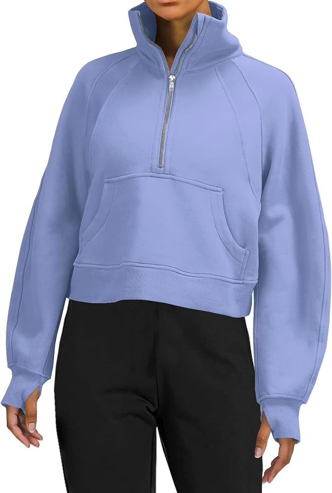 BONITEE Women Long Sleeve Half Zip Fleece Lined Collar Sweatshirts Workout Crop Top Sweatshirt Pu... | Amazon (US)