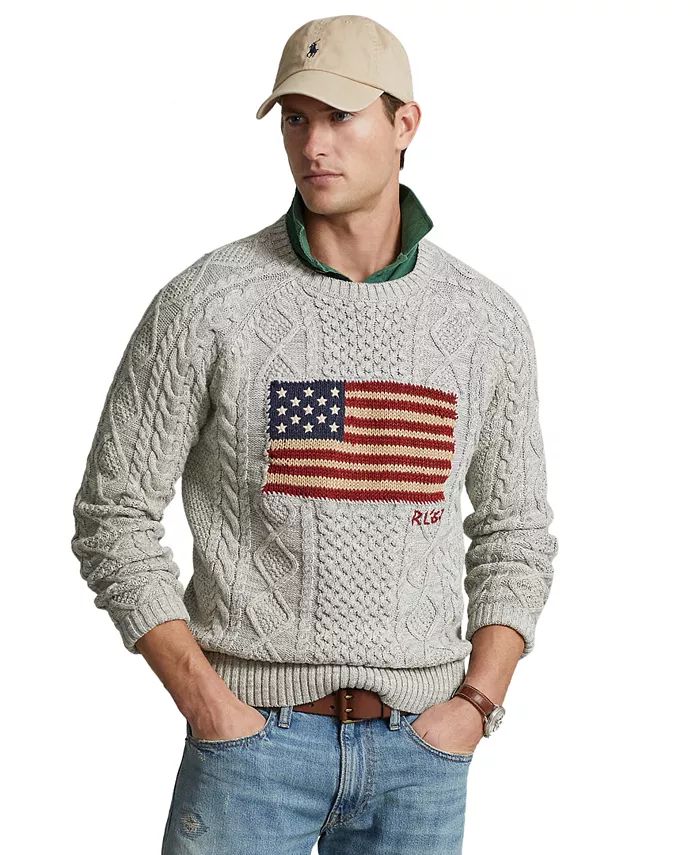 Men's Aran-Knit Flag Sweater | Macys (US)