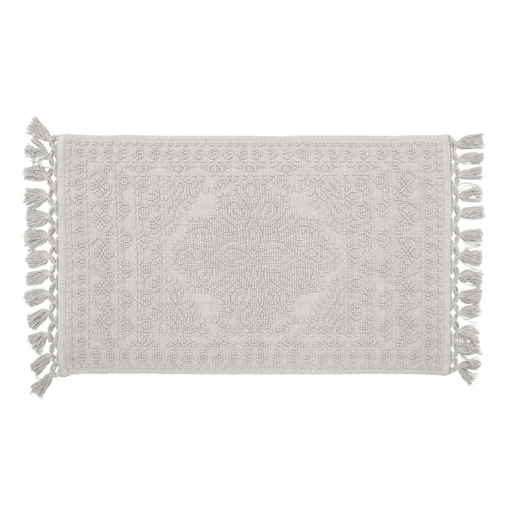 French Connection Nellore Light Grey 17 in. x 24 in. Fringe Cotton Bath Rug, Light Gray | The Home Depot