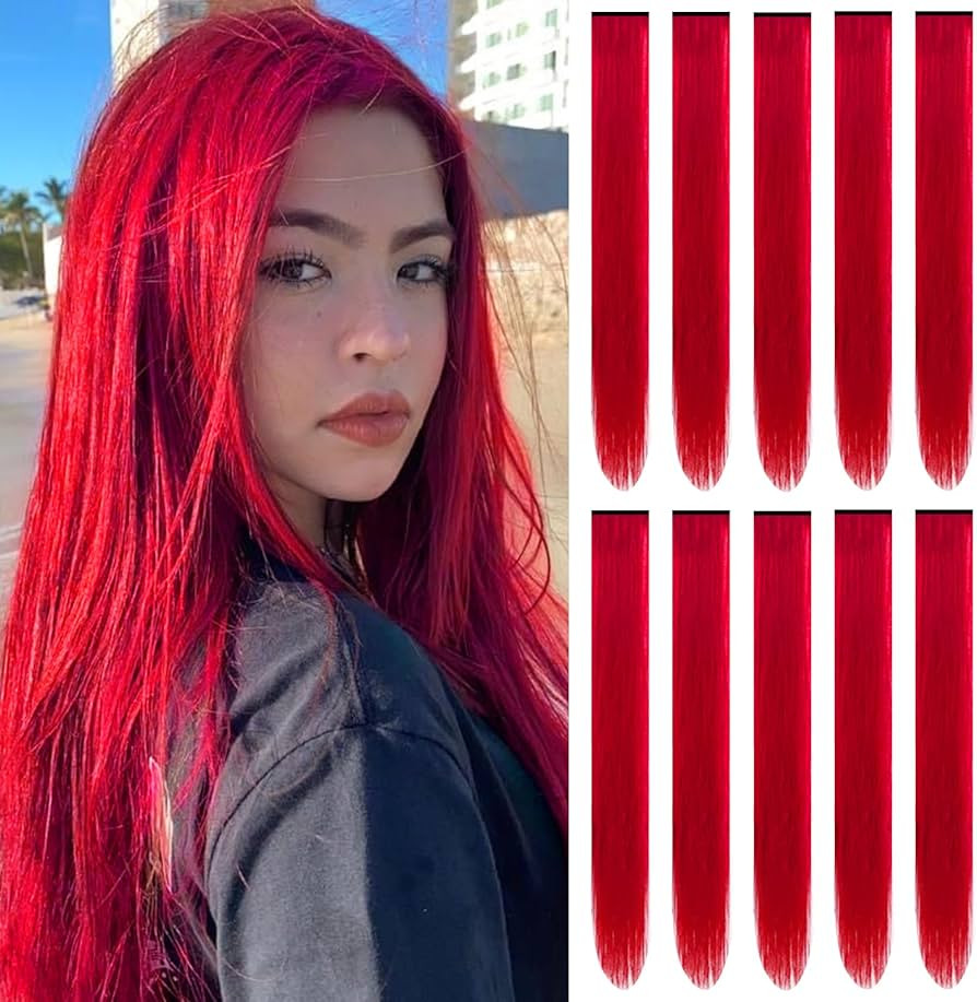 22 inch Colored Hair Extensions Straight Hairpiece, Colorful Hair Extensions Party Highlights Cli... | Amazon (US)