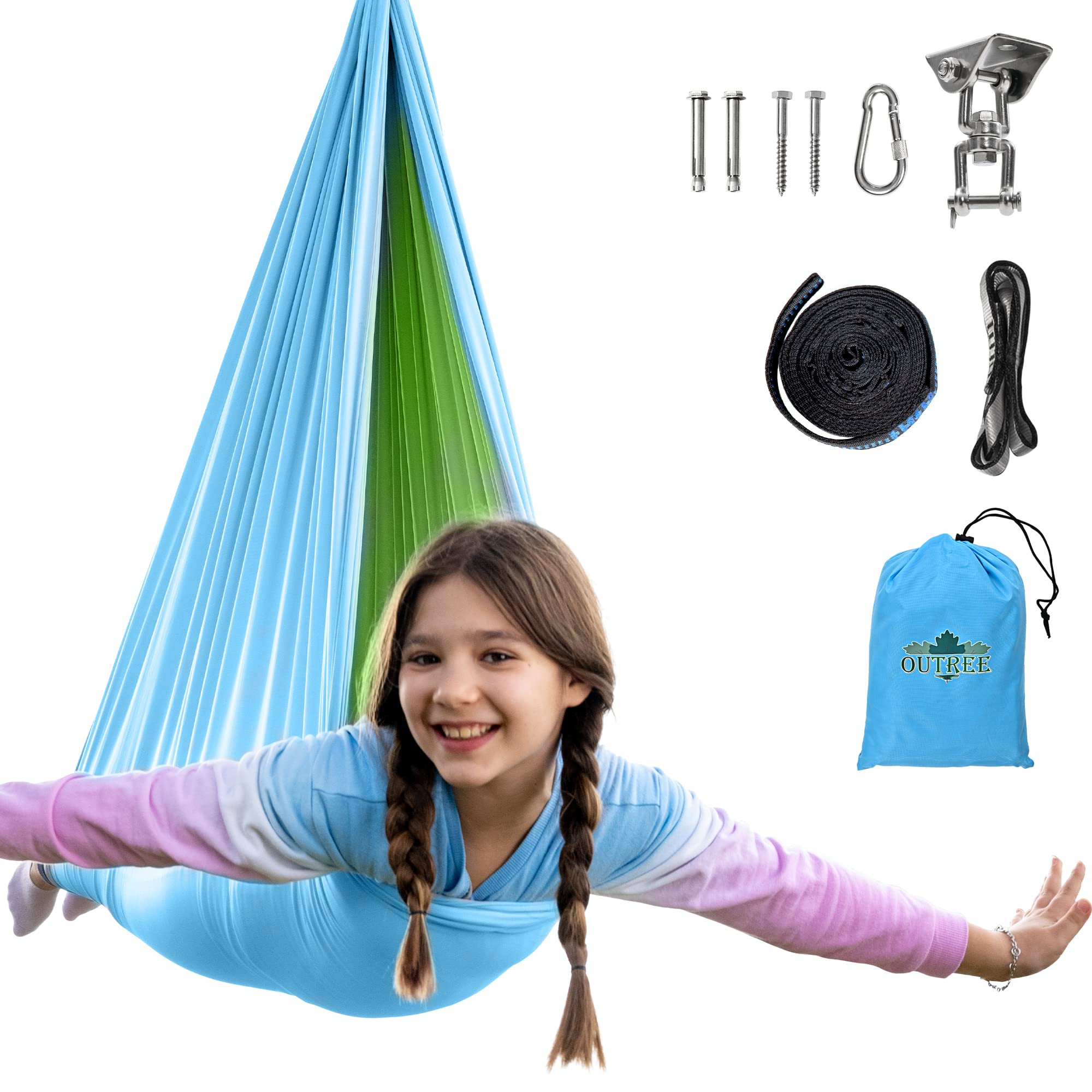 OUTREE Sensory Swing, Double Layer Therapy Swing with 360° Swivel Hanger, Healing & Relaxing Cuddle Sensory Swing for Kids and Adults with Autism, ADHD, Sensory Processing Disorder(Blue and Green) | Amazon (US)