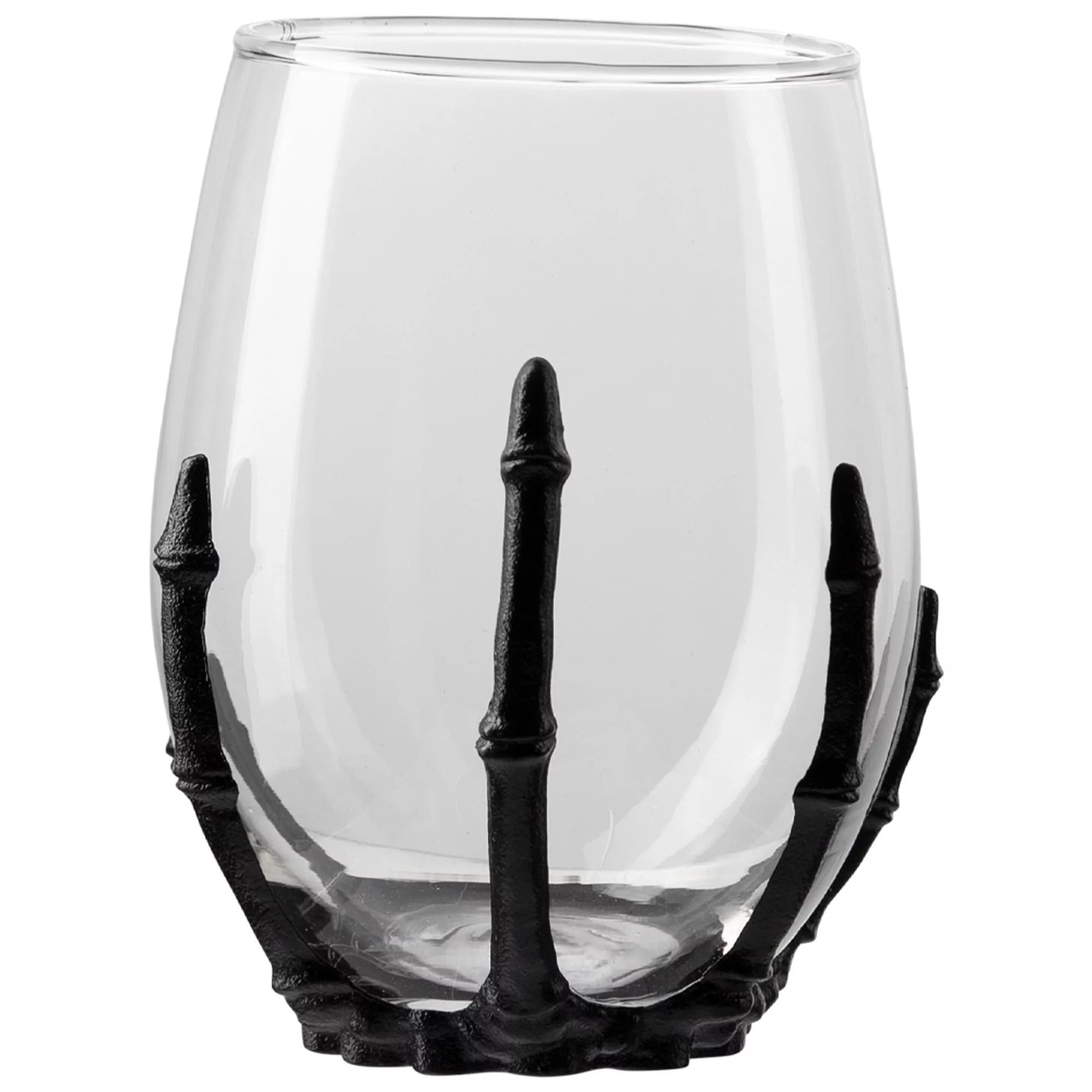 Way to Celebrate Clear Stemless Wine Glass, 10 fl oz. with Black Skeleton Hand | Walmart (US)