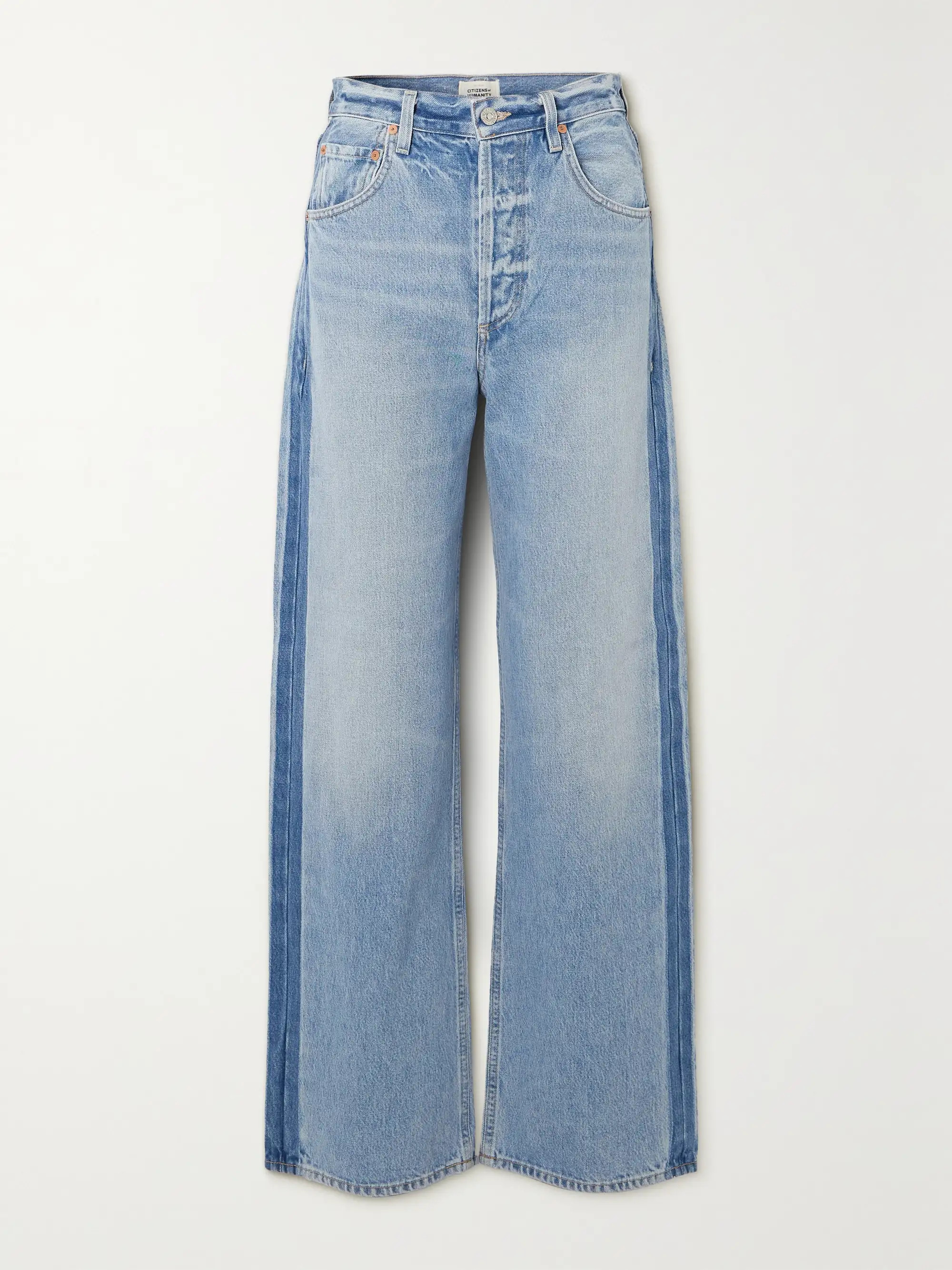 + NET SUSTAIN Ayla Baggy Tuxedo high-rise wide-leg two-tone organic jeans | NET-A-PORTER (US)