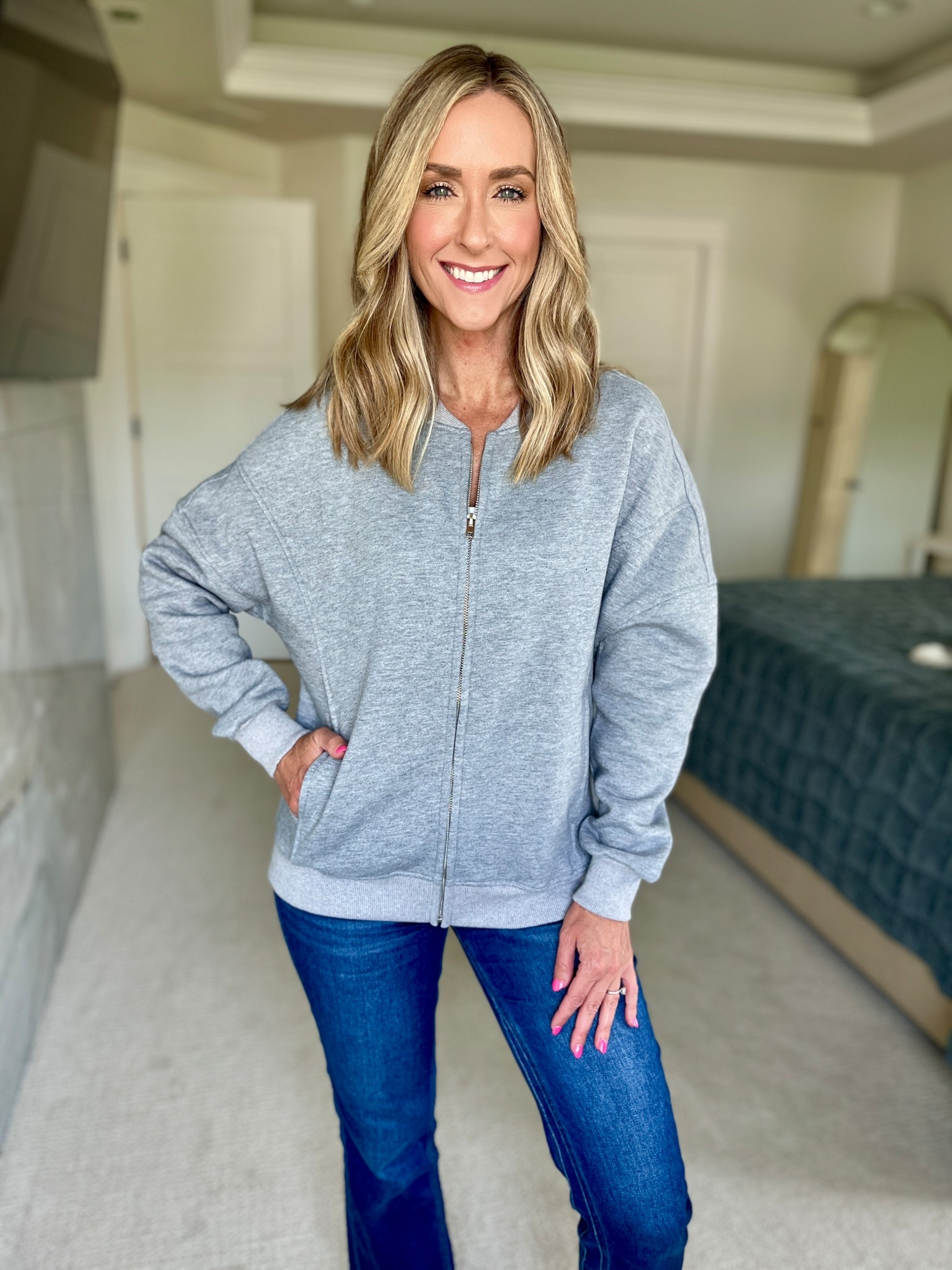 Zip up sweatshirt; wearing a small. 

#LTKFindsUnder50 #LTKOver40 #LTKStyleTip