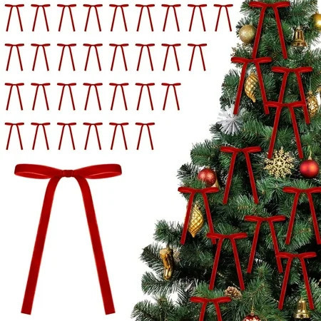 Velvet Christmas Bows, 30 Pcs Red Velvet Christmas Tree Bows for Christmas Tree Vintage Ribbon Bows for Xmas Home Outdoor Indoor | Walmart (US)