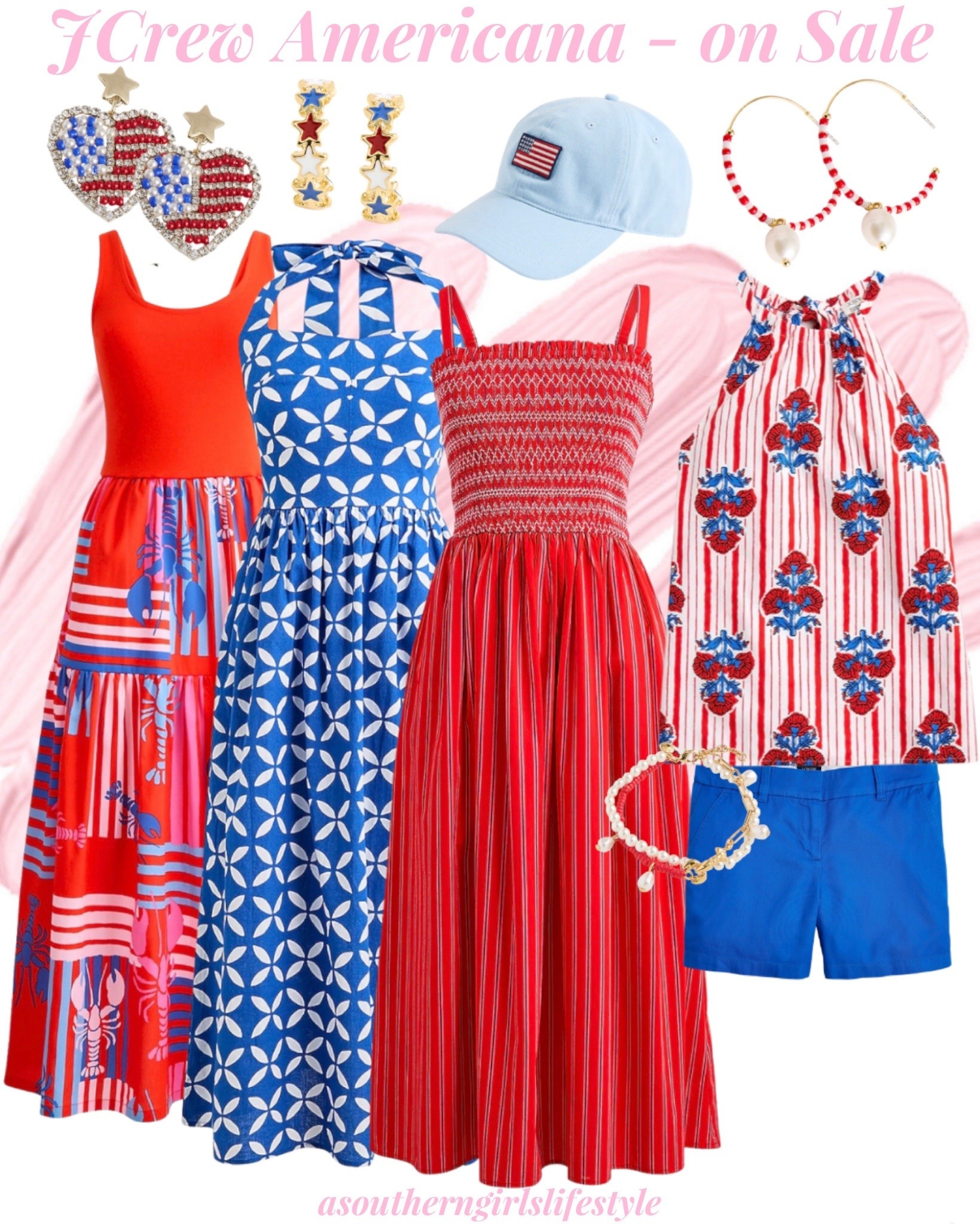 All on Sale - Red, White & Blue from JCrew Factory - still time to pull together a cute Patriotic Outfit for the Fourth of July

Summer Dresses. Earrings. Bracelet. Baseball Hat. July 4th

#LTKSeasonal #LTKSaleAlert #LTKootd