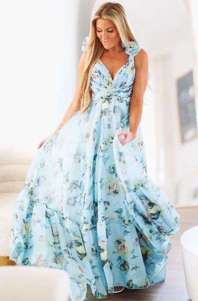 For Keeps Maxi Gown - Floral Blue | Hazel and Olive