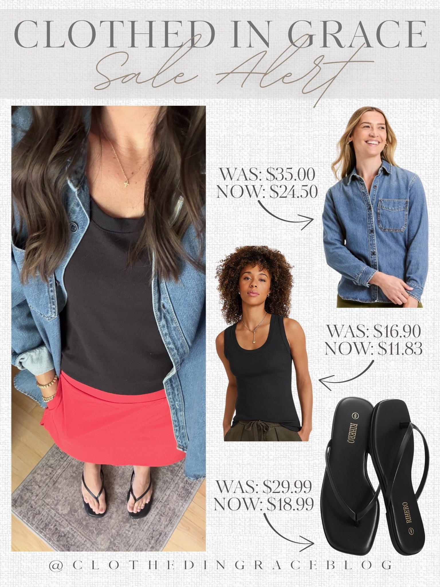 Some outfit pieces on sale today 

Tank - small
Denim shirt - sized up to a large for an oversized fit
Skirt - medium