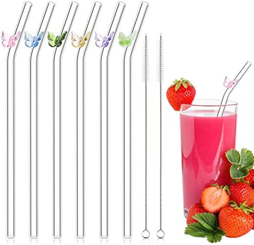eBoot 6 Pcs Reusable Glass Straws, 8 mm x 7.9 in Cute Colorful Butterfly Straws Glass Shatter Res... | Amazon (US)