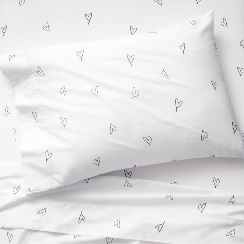 Charcoal Heart Organic Cotton Kids Twin Sheet Set by Leanne Ford + Reviews | Crate & Kids | Crate & Barrel