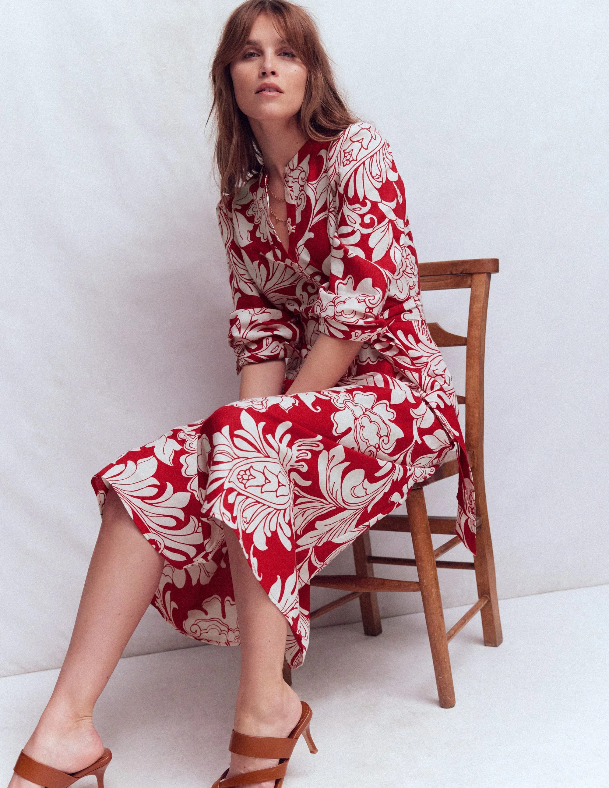 Ava Linen Blend Midi Dress-Salsa, Botanical Flourish | Boden UK