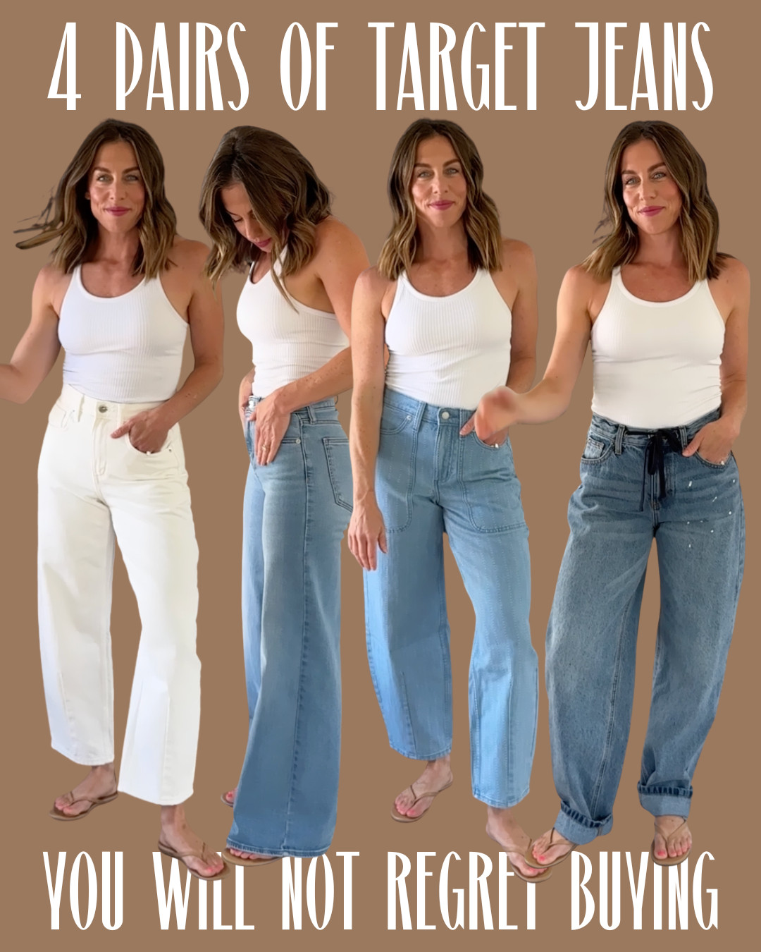LOVE all of these jeans from Target. All fit TTS except #2 in this picture. The wide leg jeans are absolutely FABULOUS, but def run small. You will need to size up one and maybe even two sizer if you prefer a not so fitted fit. They are actually our top selling and most loved pair of target denim. I am 5'2" for reference.  

 #LTKgrwm #LTKootd #LTKPetite
