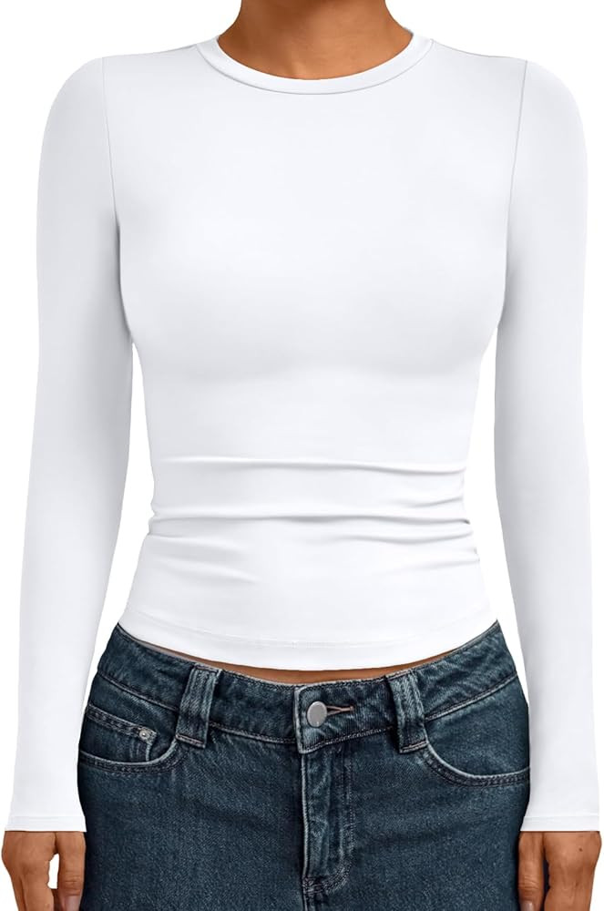 AUTOMET Womens Long Sleeve Shirts Basic Compression Going Out Crop Tops Fall Fashion Y2K Clothes ... | Amazon (US)