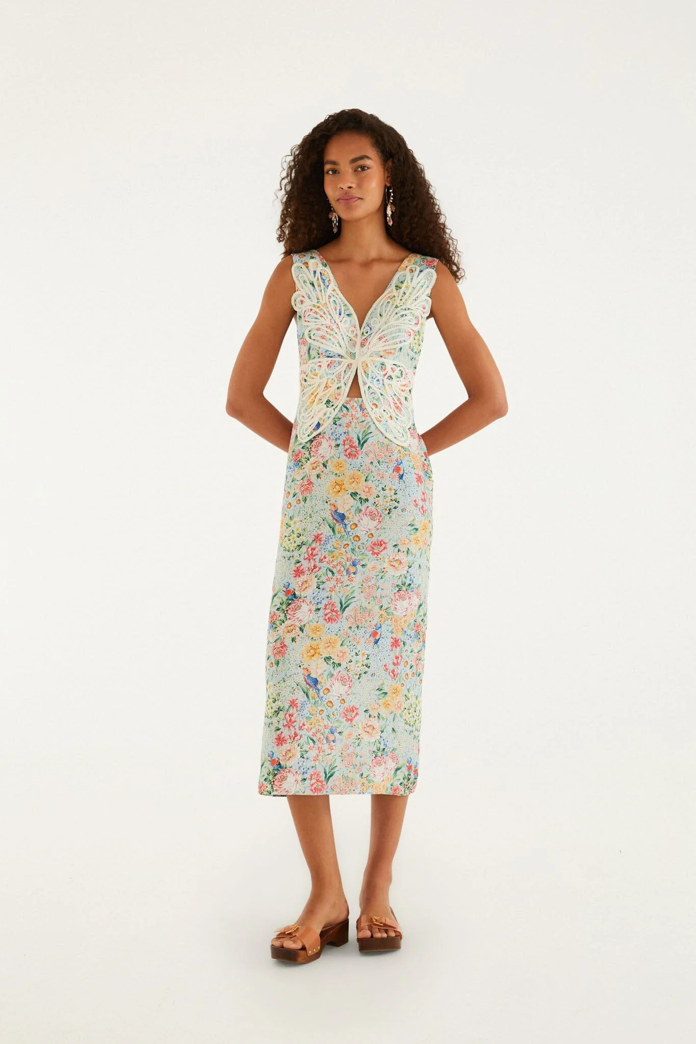 Multicolor Rendeira 3d Bodice Euroflax Premium Linen Midi Dress | FARM Rio | FarmRio (US)