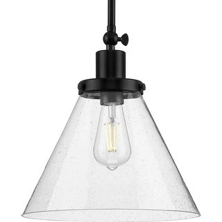 Hinton Collection 1-Light Seeded Glass Matte Black Pendant Light - 12 in x 12 in x 12.5 in (12 in x  | Bed Bath & Beyond
