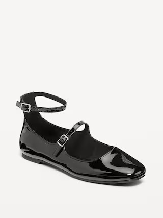 Double-Strap Faux Leather Mary Jane Flats | Old Navy (US)