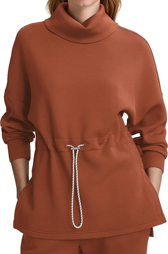SuperPrity Womens Long Sleeve Sweatshirts Turtleneck Loose Fit Pullover Tops Drawstring Waist Sli... | Amazon (US)