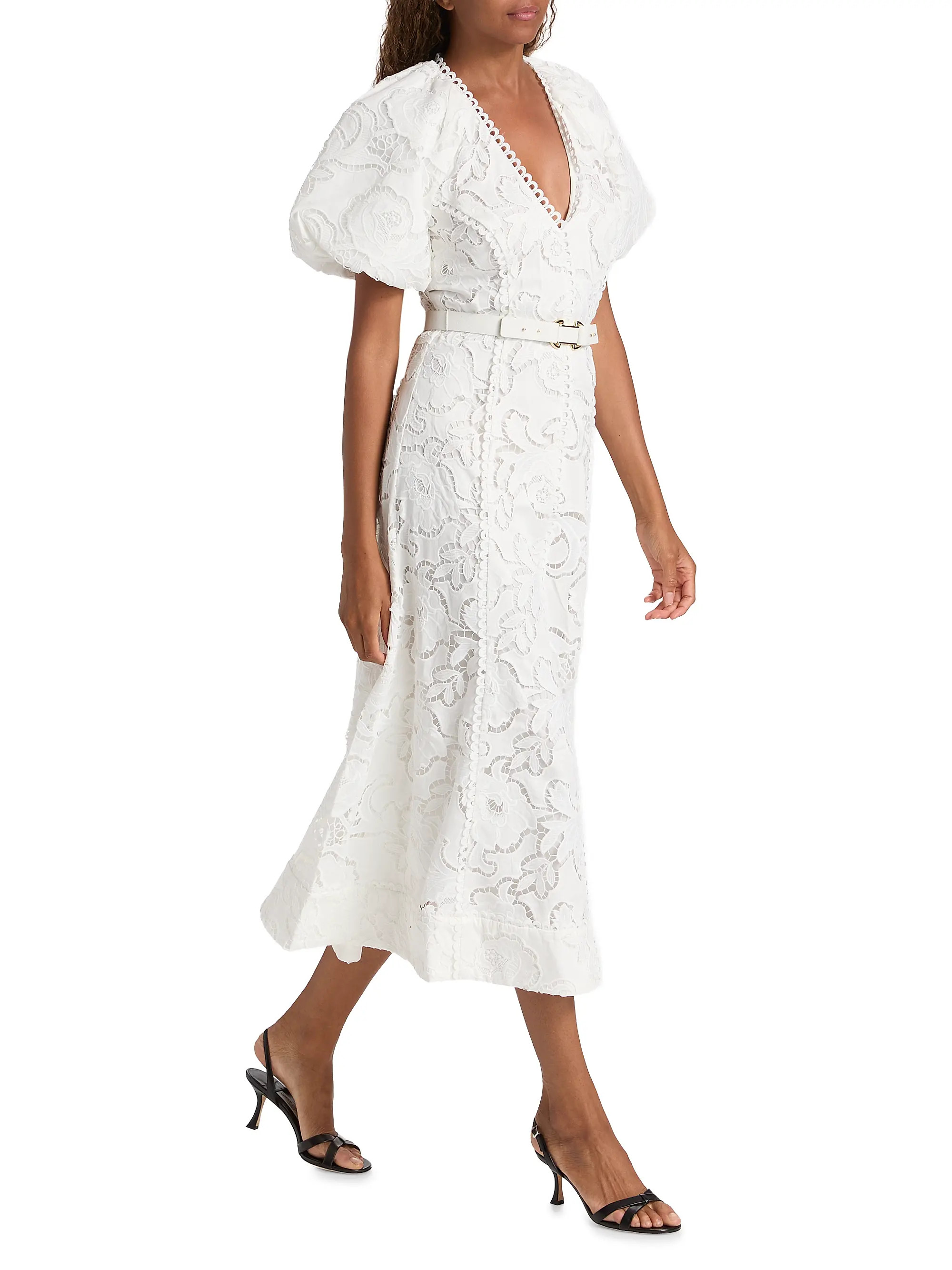 Ginger Embroidered Puff-Sleeve Midi-Dress | Saks Fifth Avenue
