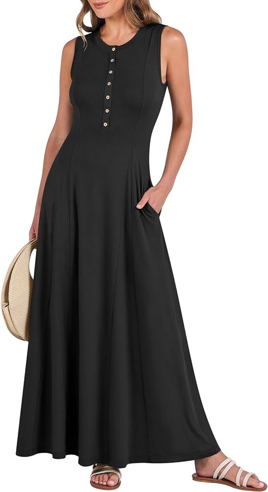 ANRABESS Women Summer Casual Sleeveless Maxi Sundress Button Fit & Flare A-Line Flowy Long Dresse... | Amazon (US)