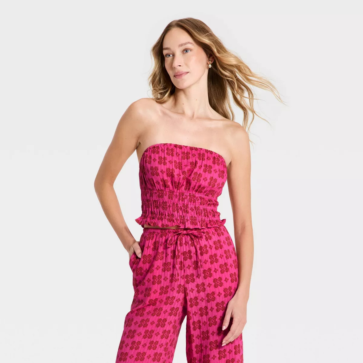 Women's Tube Top - Universal Thread\u2122 Pink Floral S | Target