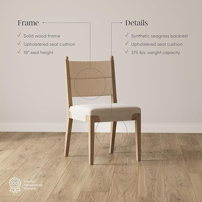 Nathan James Cove Boho Solid Wood Dining Chair with Woven Seagrass Back and Upholstered Seat, Fla... | Amazon (US)