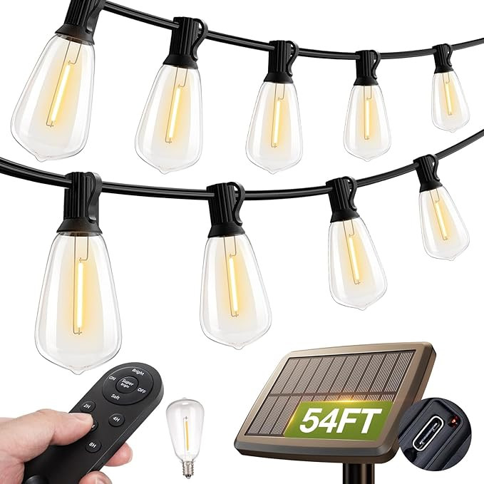 addlon 54(48+6) FT Solar String Lights Waterproof,Patio Lights Solar Powered with Remote & USB Po... | Amazon (US)