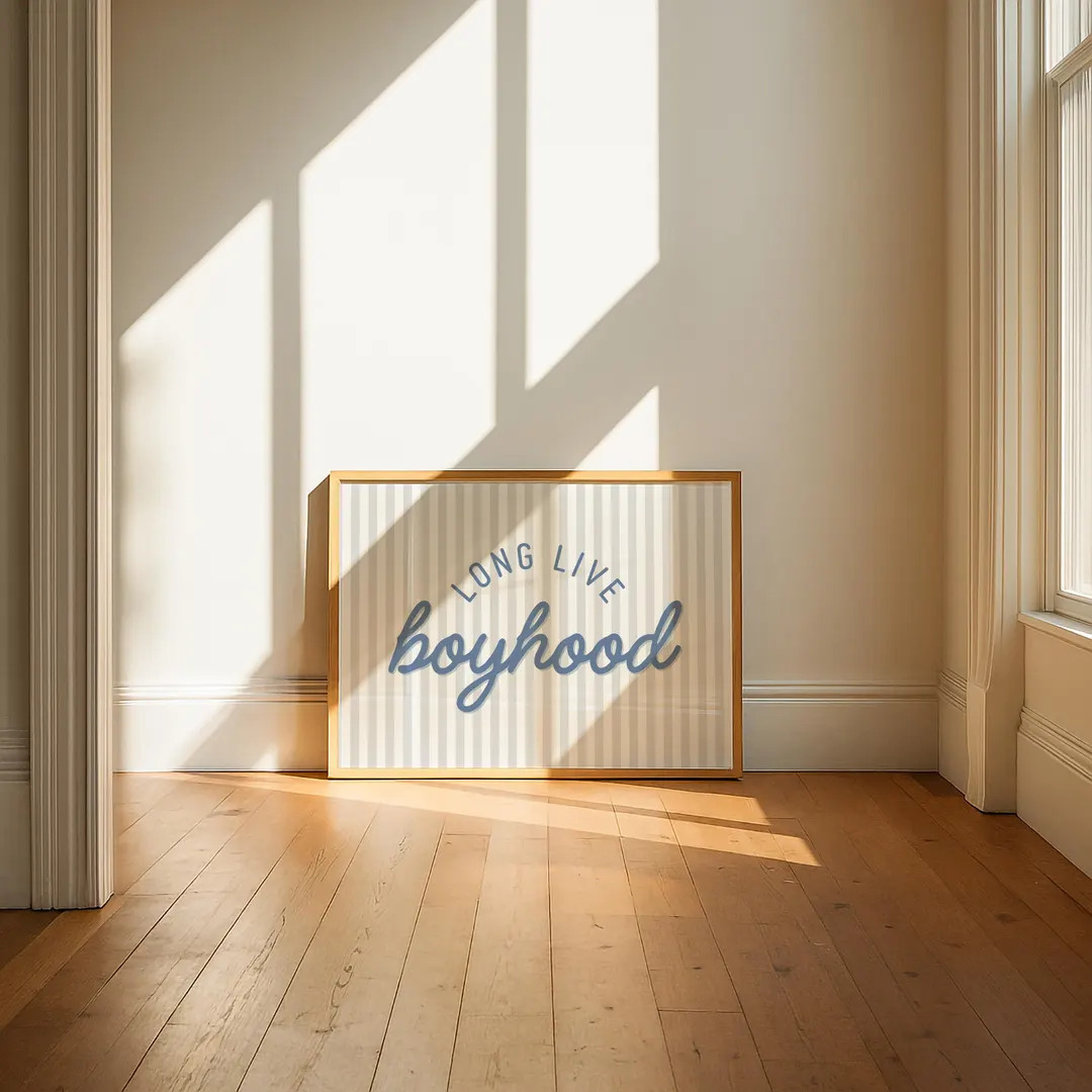 Long Live Boyhood Print, Blue Stripe Boys Room Wall Art, Vintage Nursery Decor, Modern Playroom P... | Etsy (US)